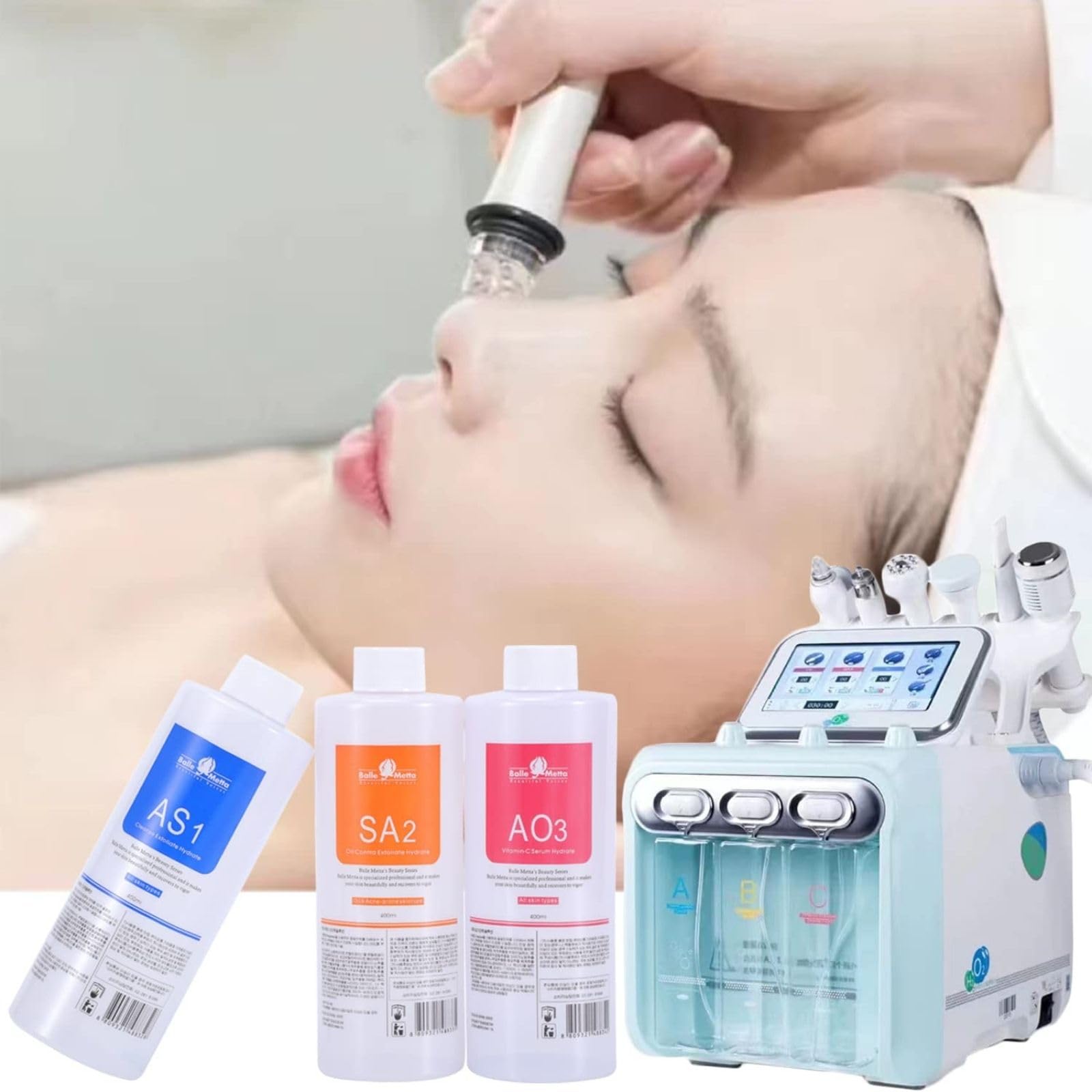 Authentic Crowsuggy imported aqua facial solution showing clear instructions for hydrafacial machine use