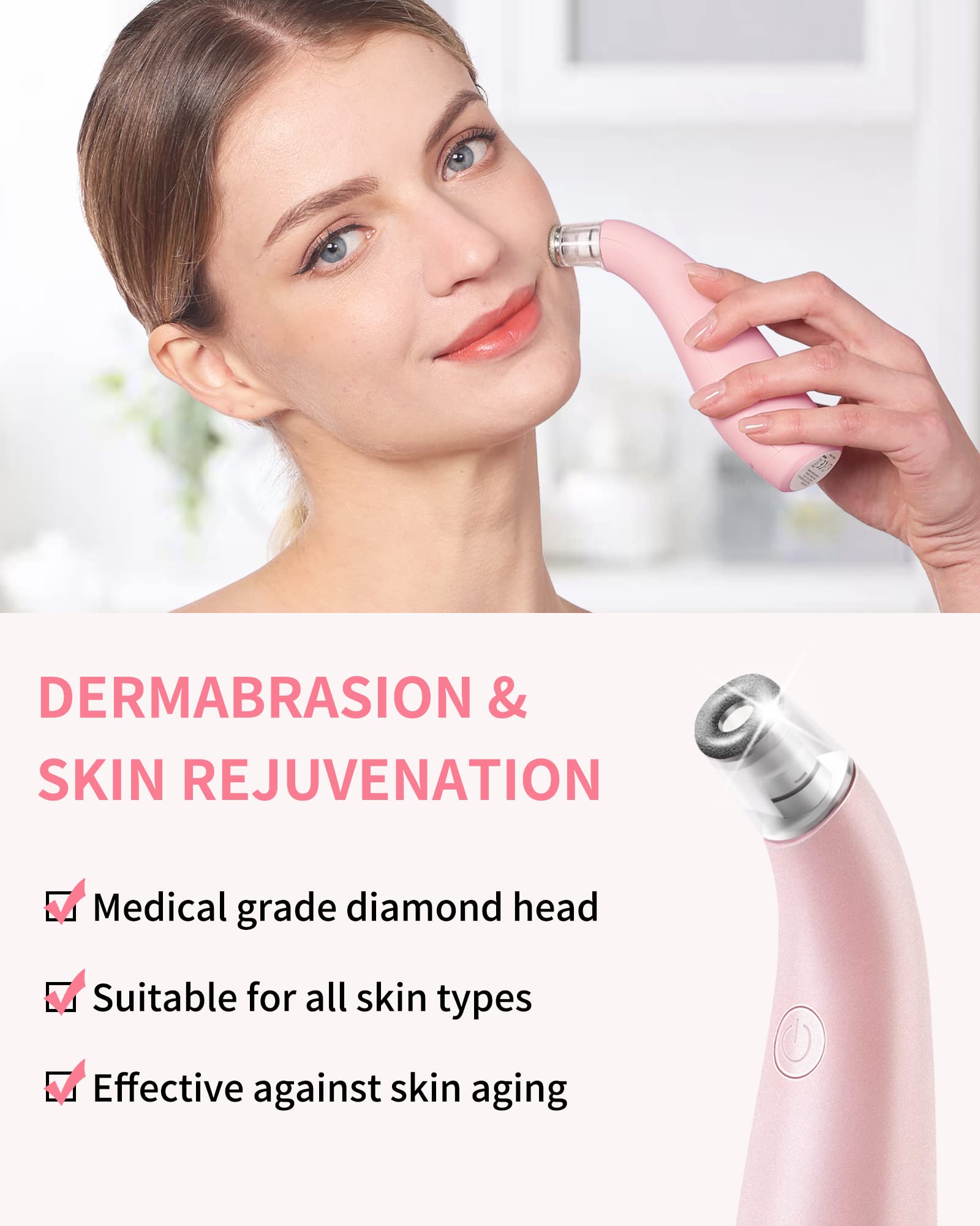 NEWDERMO handheld diamond microdermabrasion device with USB Type-C charging cable and replacement filters