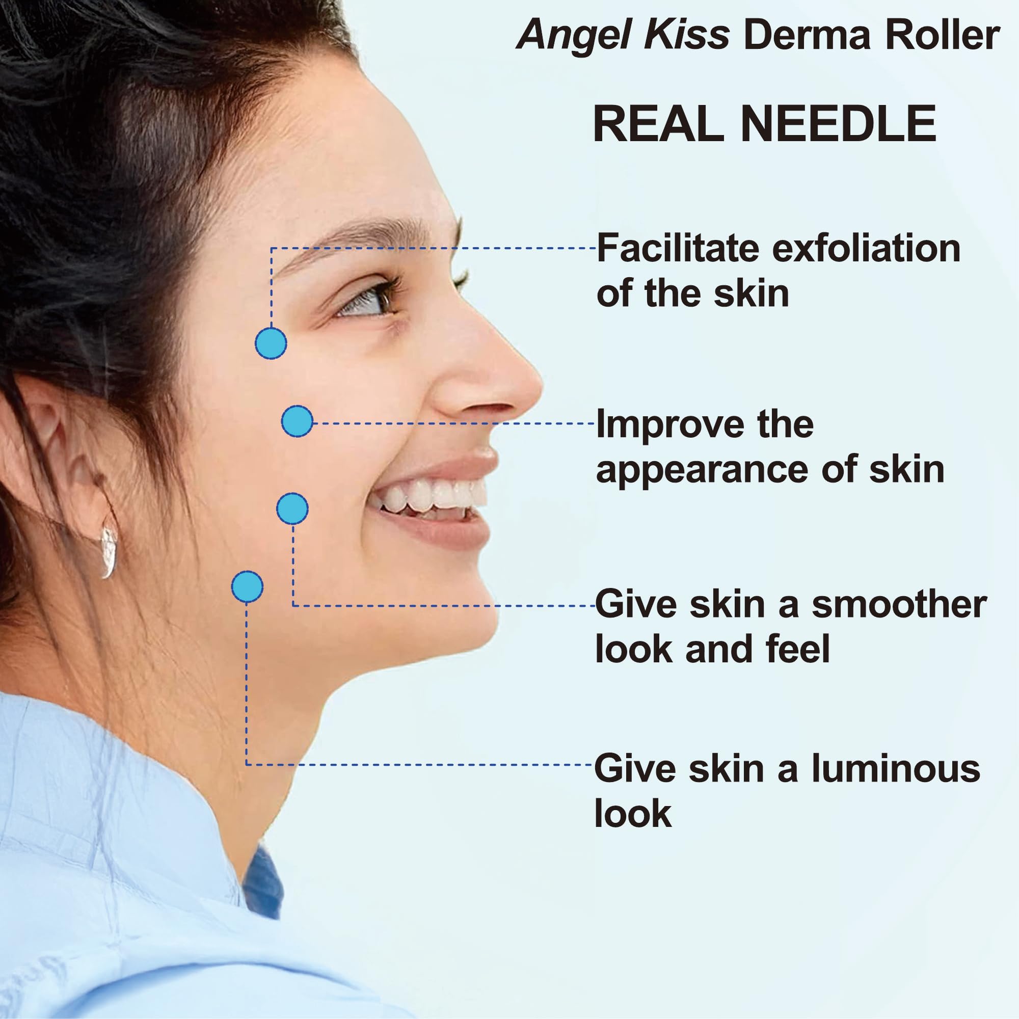 Ergonomic control handle of the Angel Kiss derma roller for secure grip and facial skincare grooming.