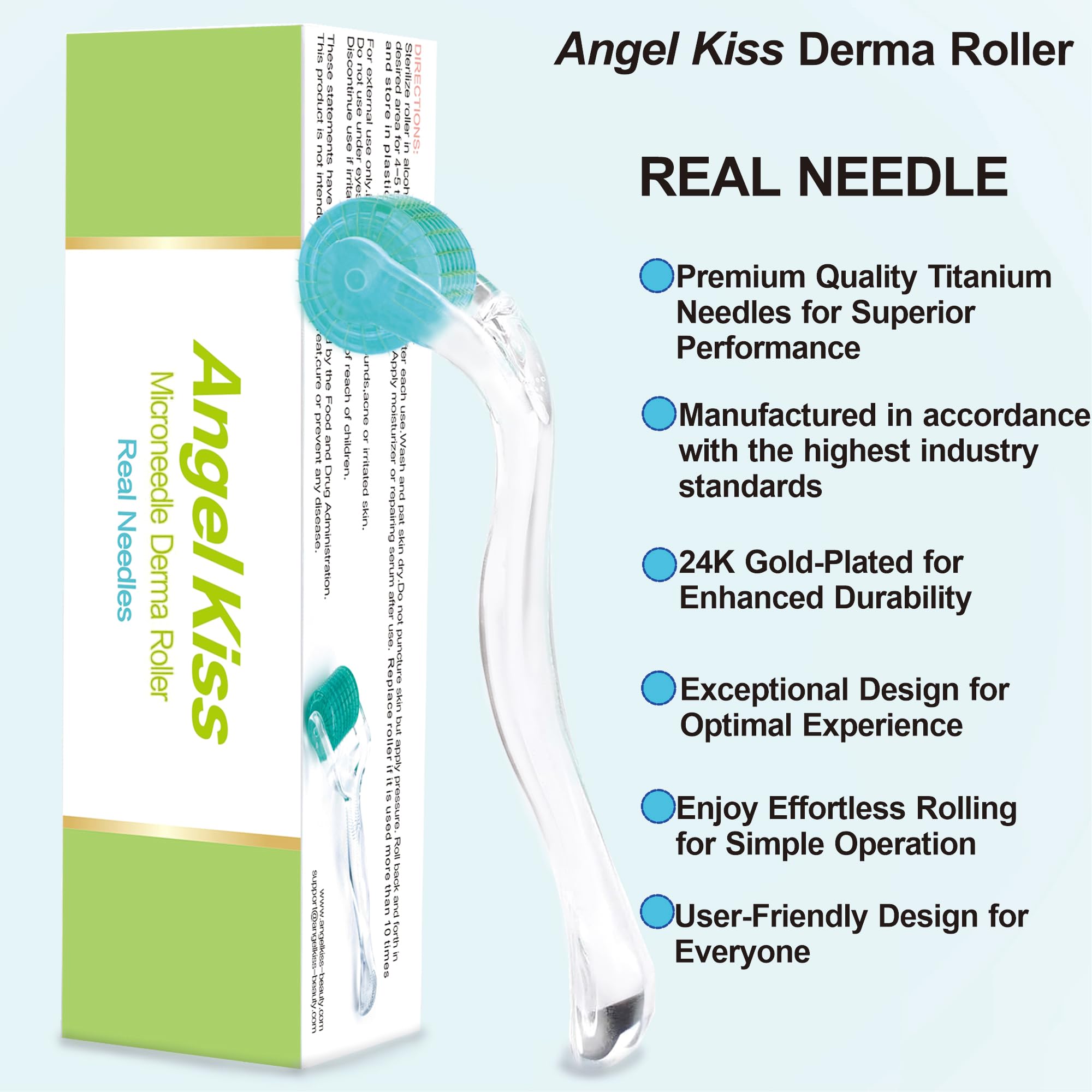 Angel Kiss beard and scalp roller demonstrating microneedling application for hair density support.