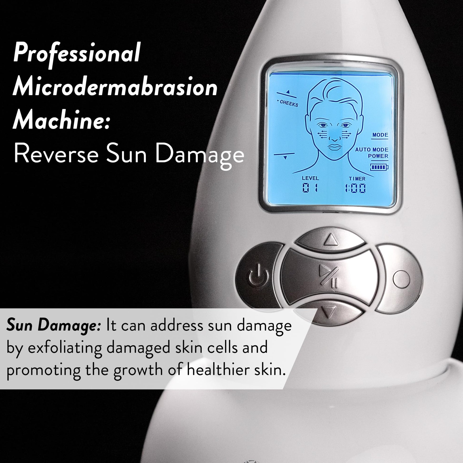 Microderm GLO clinical dermabrasion machine placed elegantly on a vanity table showcasing its compact storage footprint.