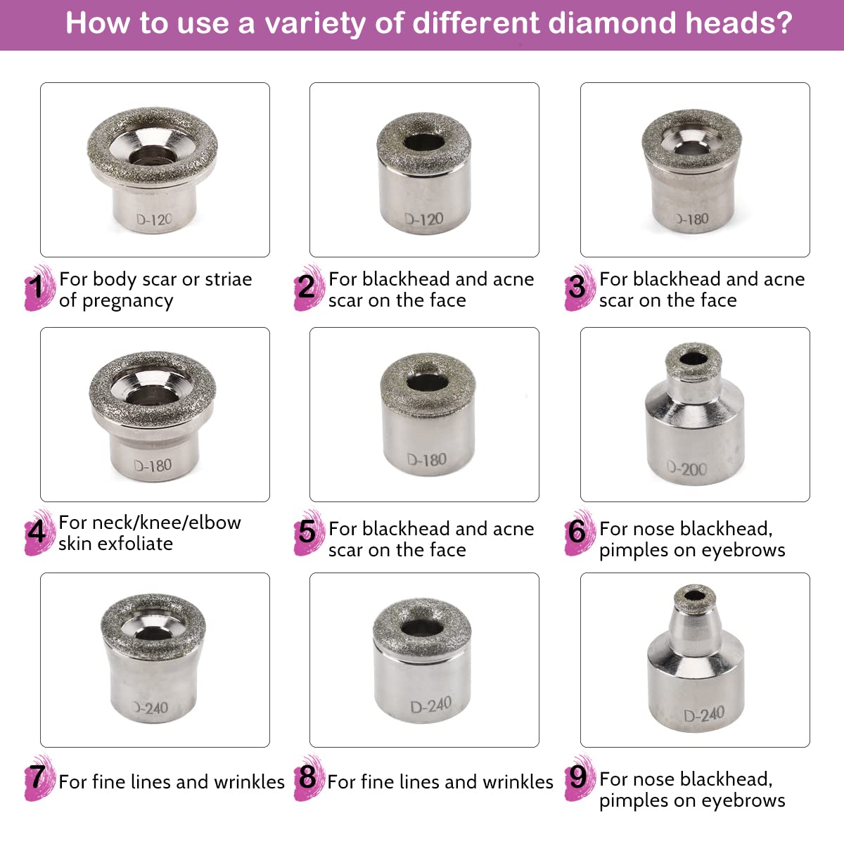 Close up look at the sterile diamond tips included with the Yofuly microdermabrasion device for facial exfoliation.