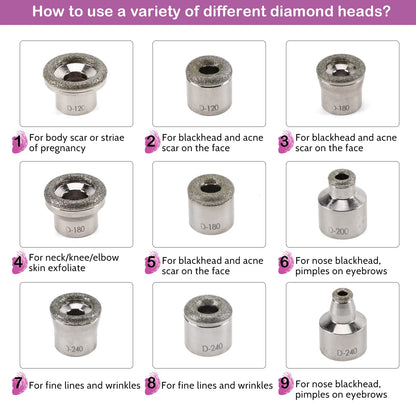 Close up look at the sterile diamond tips included with the Yofuly microdermabrasion device for facial exfoliation.