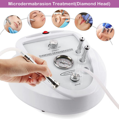 Yofuly diamond dermabrasion unit showing the adjustable vacuum suction power knobs and hose attachment port.