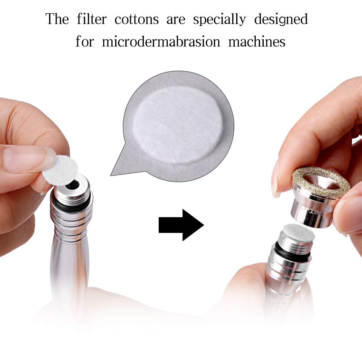 Disposable microdermabrasion machine motor protection sponge pads demonstrating universal fit size.