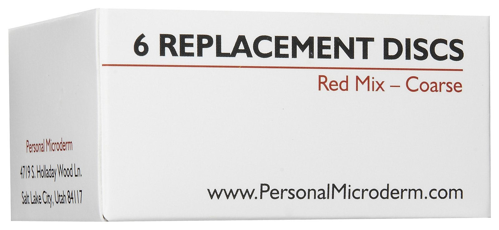 Six red microdermabrasion replacement tips and one black filter displayed together