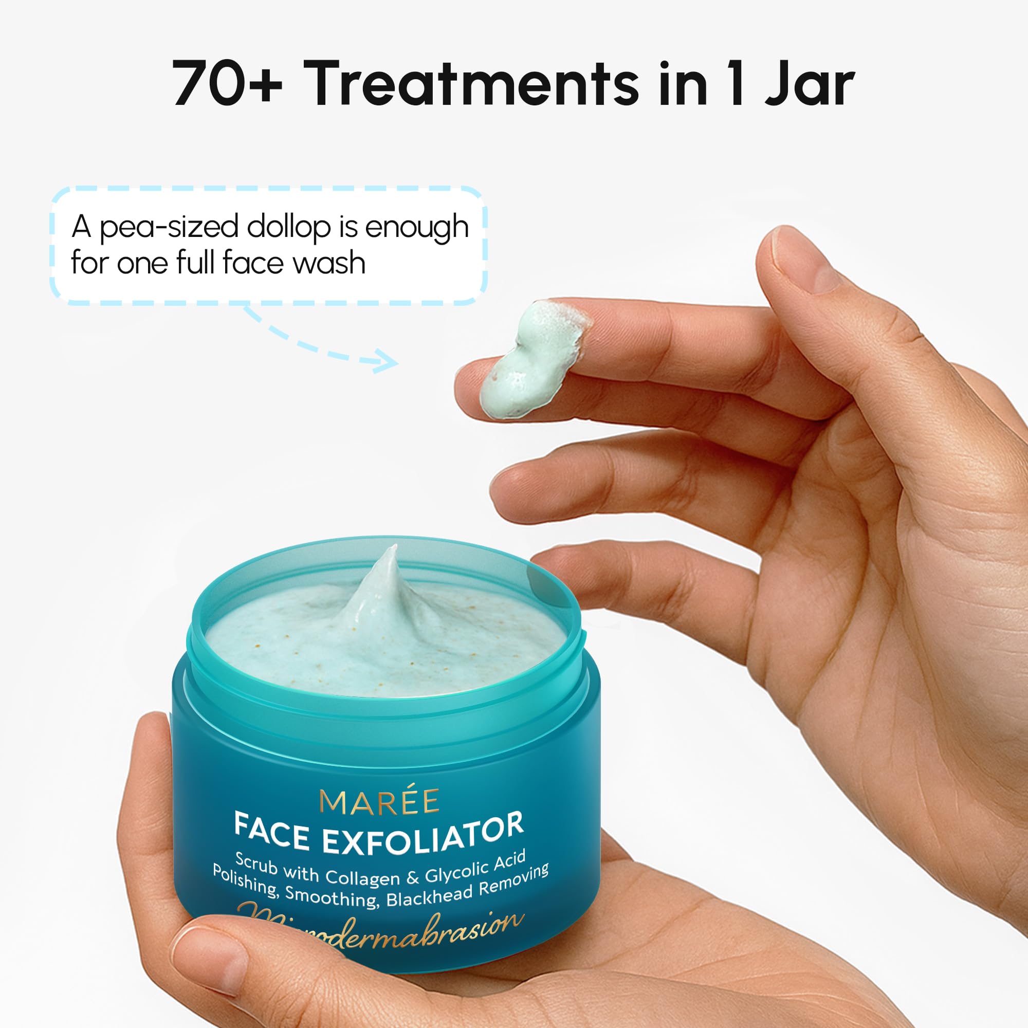 MAREE microdermabrasion scrub jar with dark lid highlighting collagen formula