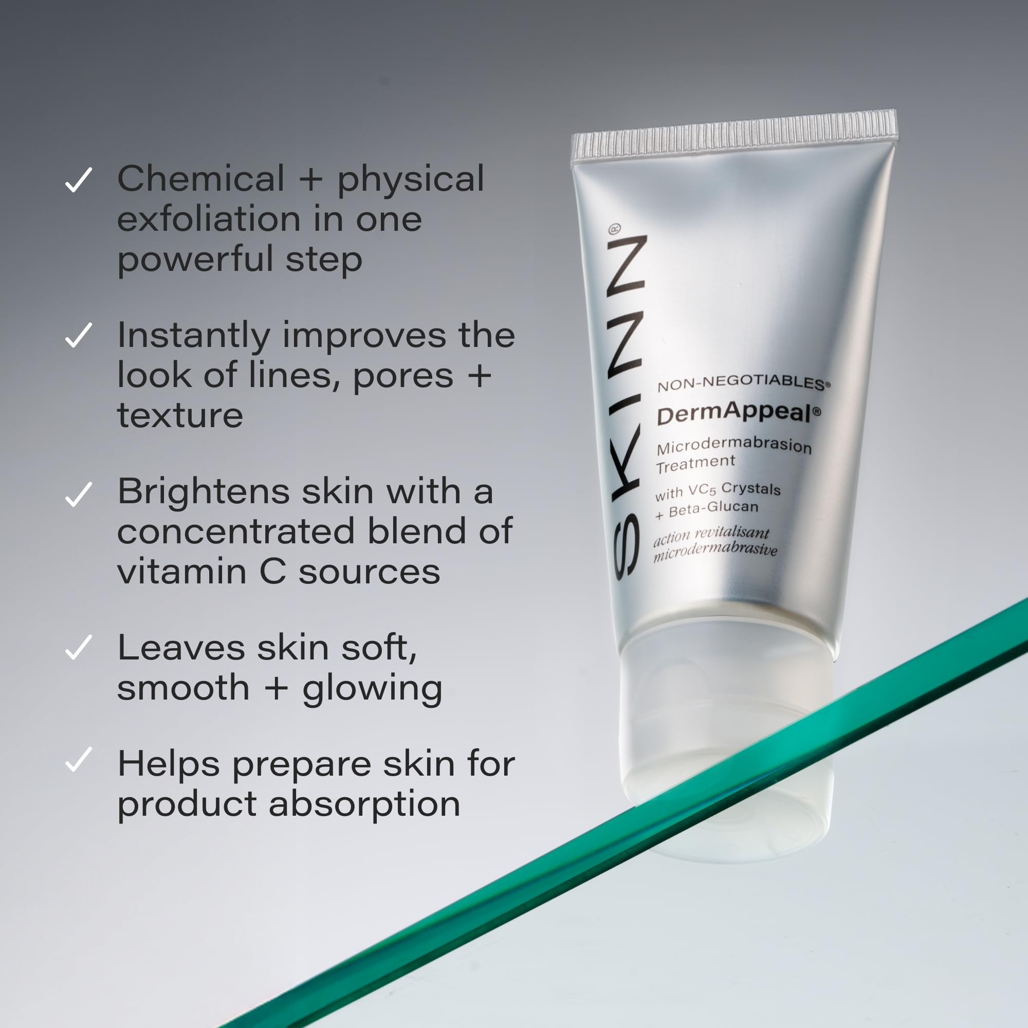 Texture shot of SKINN DermAppeal Microdermabrasion treatment with VC5 Vitamin C crystals