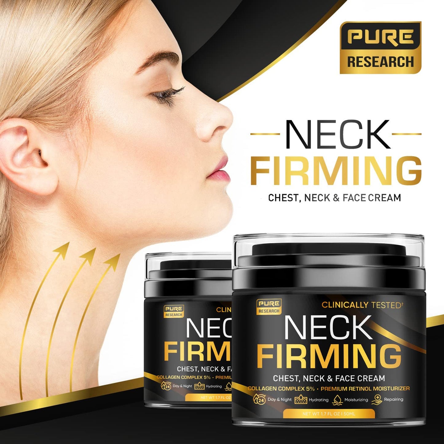 Pure Research anti-aging neck and face cream jar