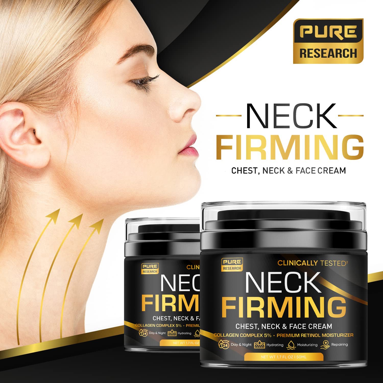Pure Research anti-aging neck and face cream jar
