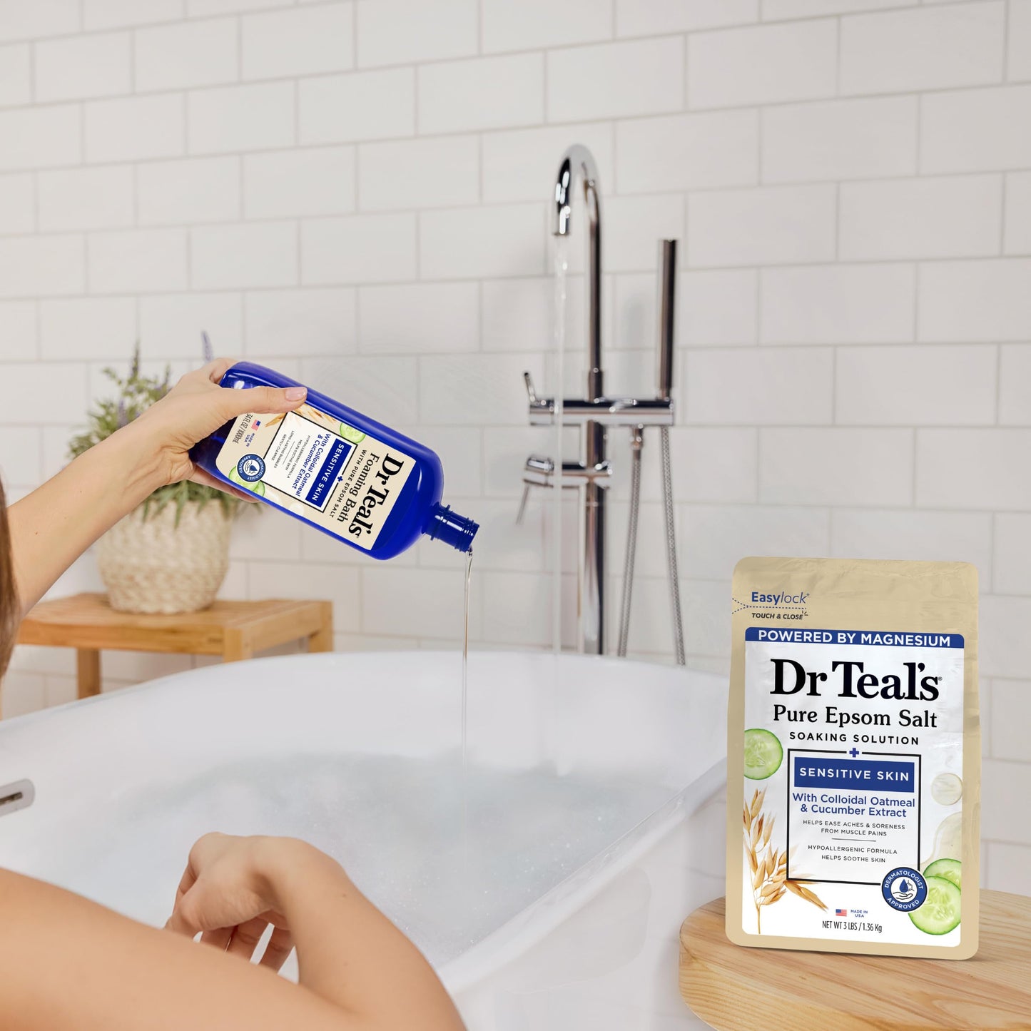 Hypoallergenic Dr Teal's sensitive skin bath formula label details