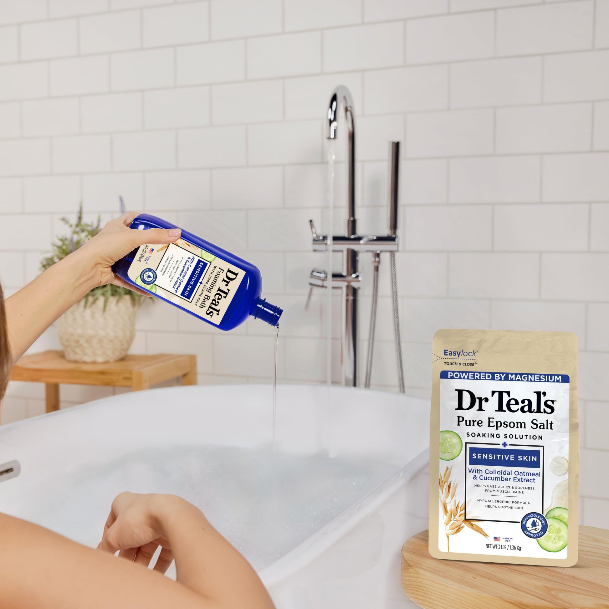 Hypoallergenic Dr Teal's sensitive skin bath formula label details