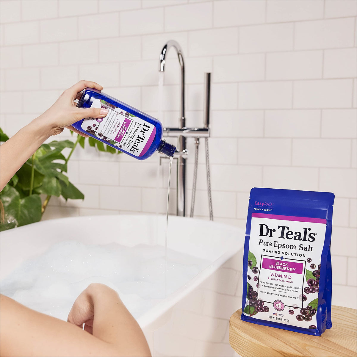 Dr Teal's Epsom salt foaming bath product lifestyle shot