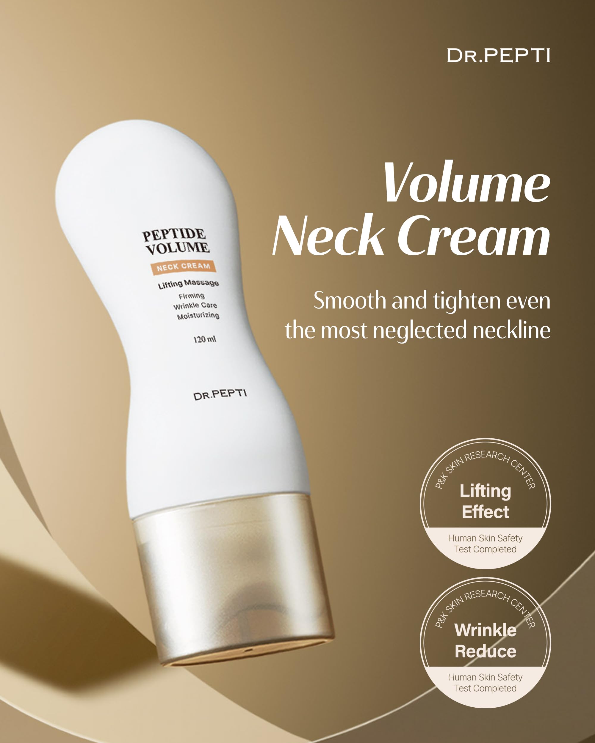 Dr. Pepti neck cream tube showing the Gua Sha massager head