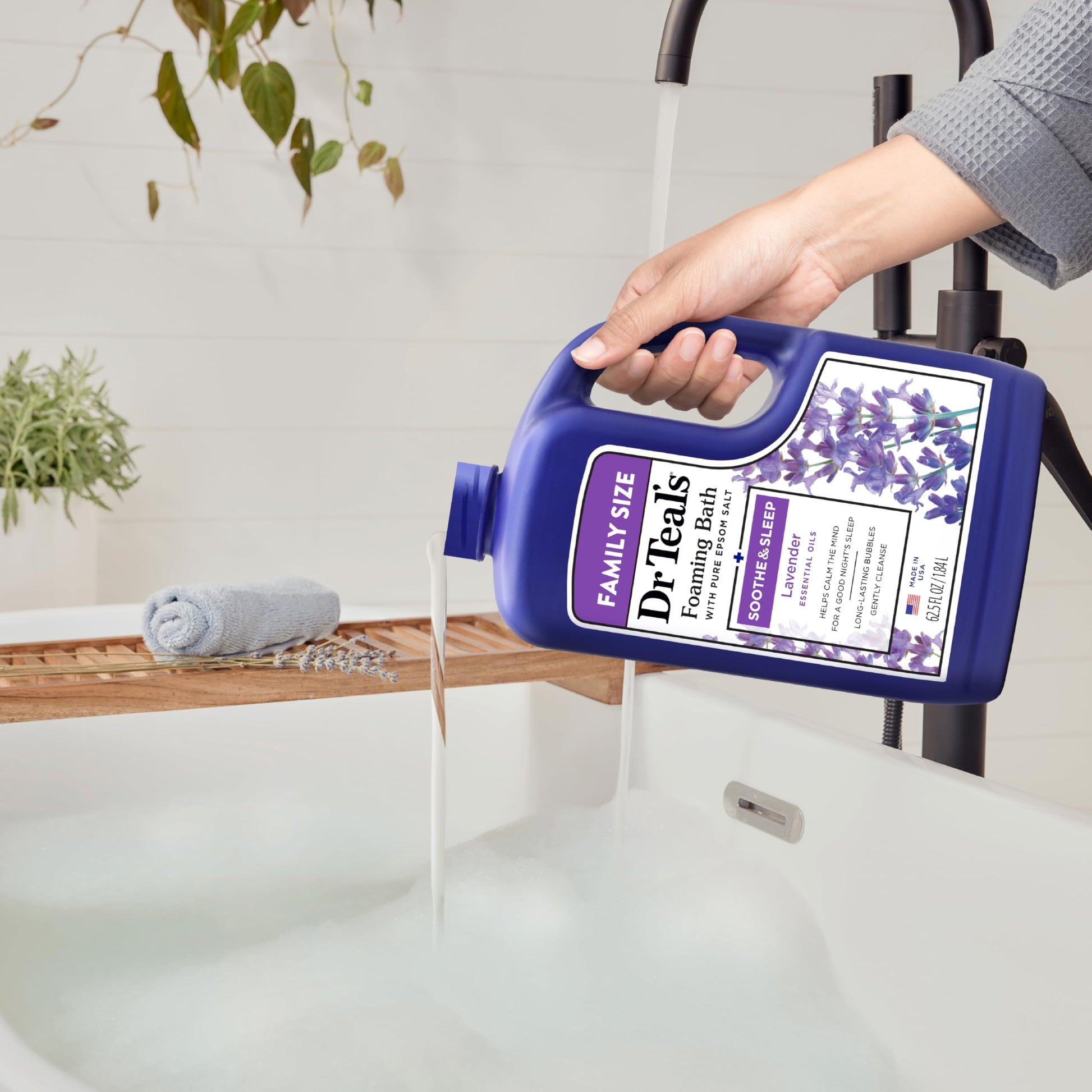 Dr Teal's Lavender and Epsom salt liquid bath soap back label directions
