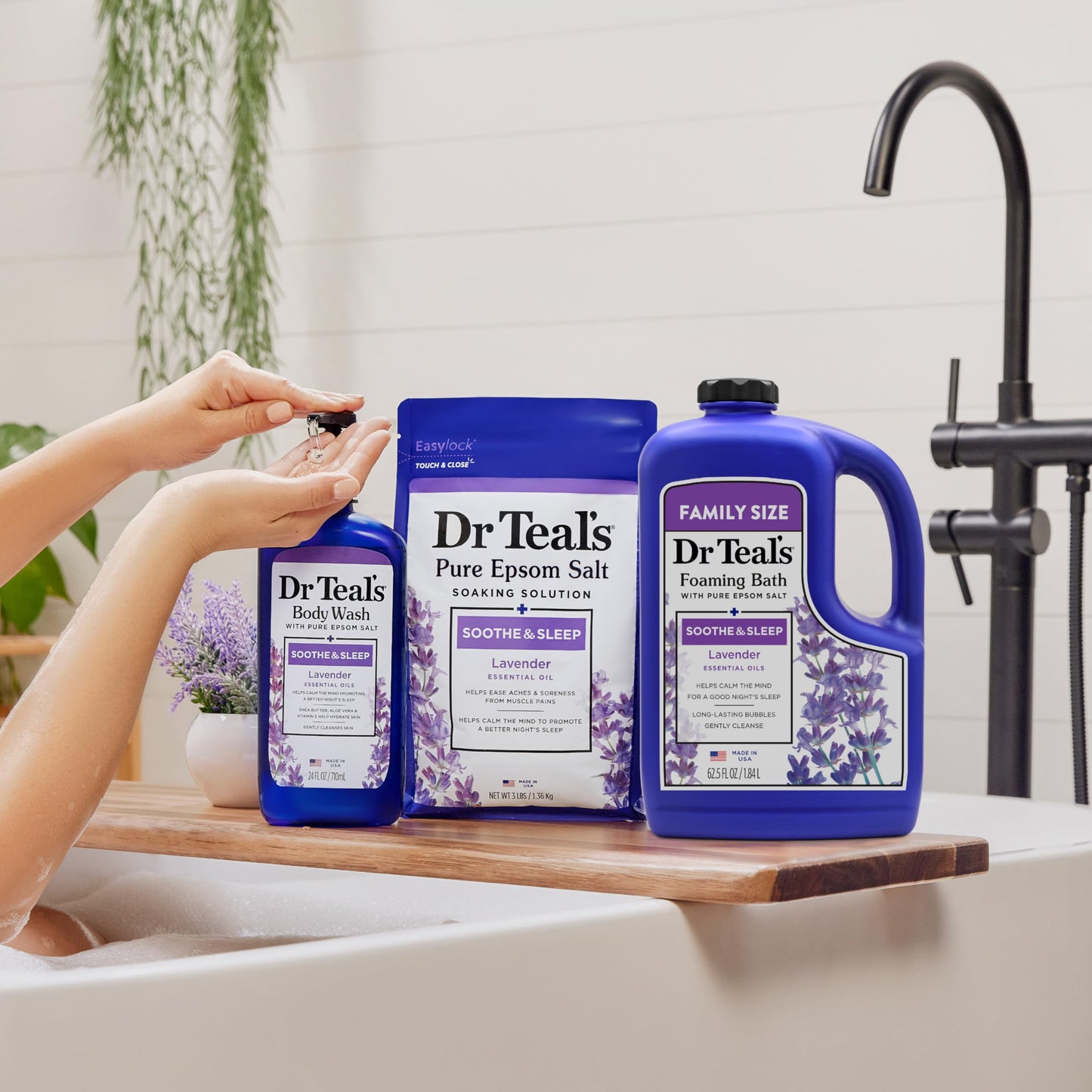 Rich long lasting bubbles created by Dr Teal's soothing evening bath