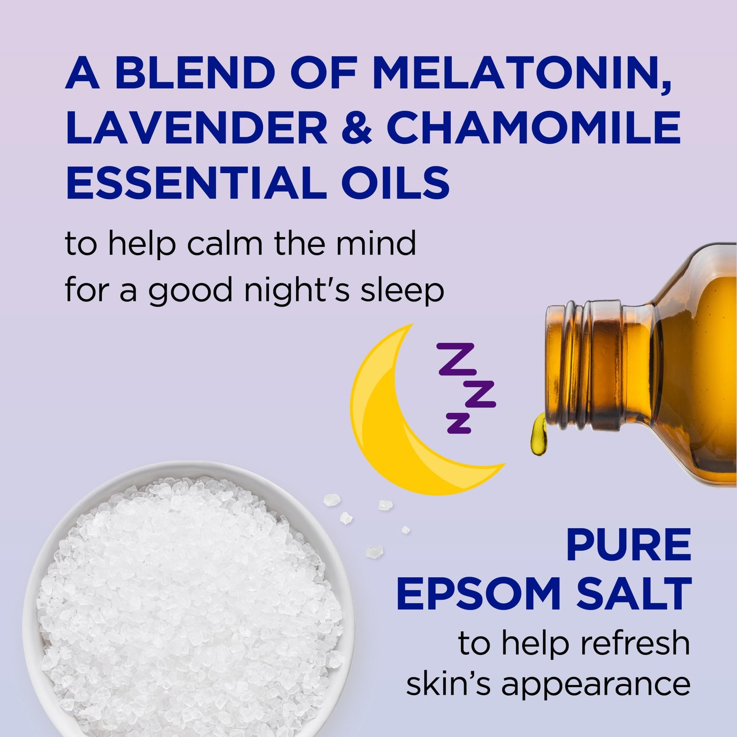 Dr Teal's Epsom Salt bubble bath bottle with lavender and chamomile illustration for relaxation.