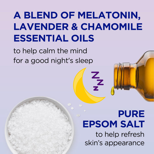 Dr Teal's Epsom Salt bubble bath bottle with lavender and chamomile illustration for relaxation.
