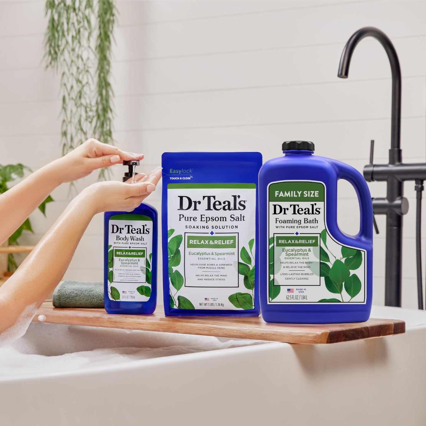 Dr Teal's luxury foaming bath with pure Epsom salt for home spa experience