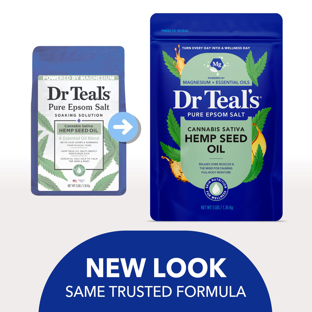 Close-up of Dr Teal's label highlighting hemp seed oil and white thyme