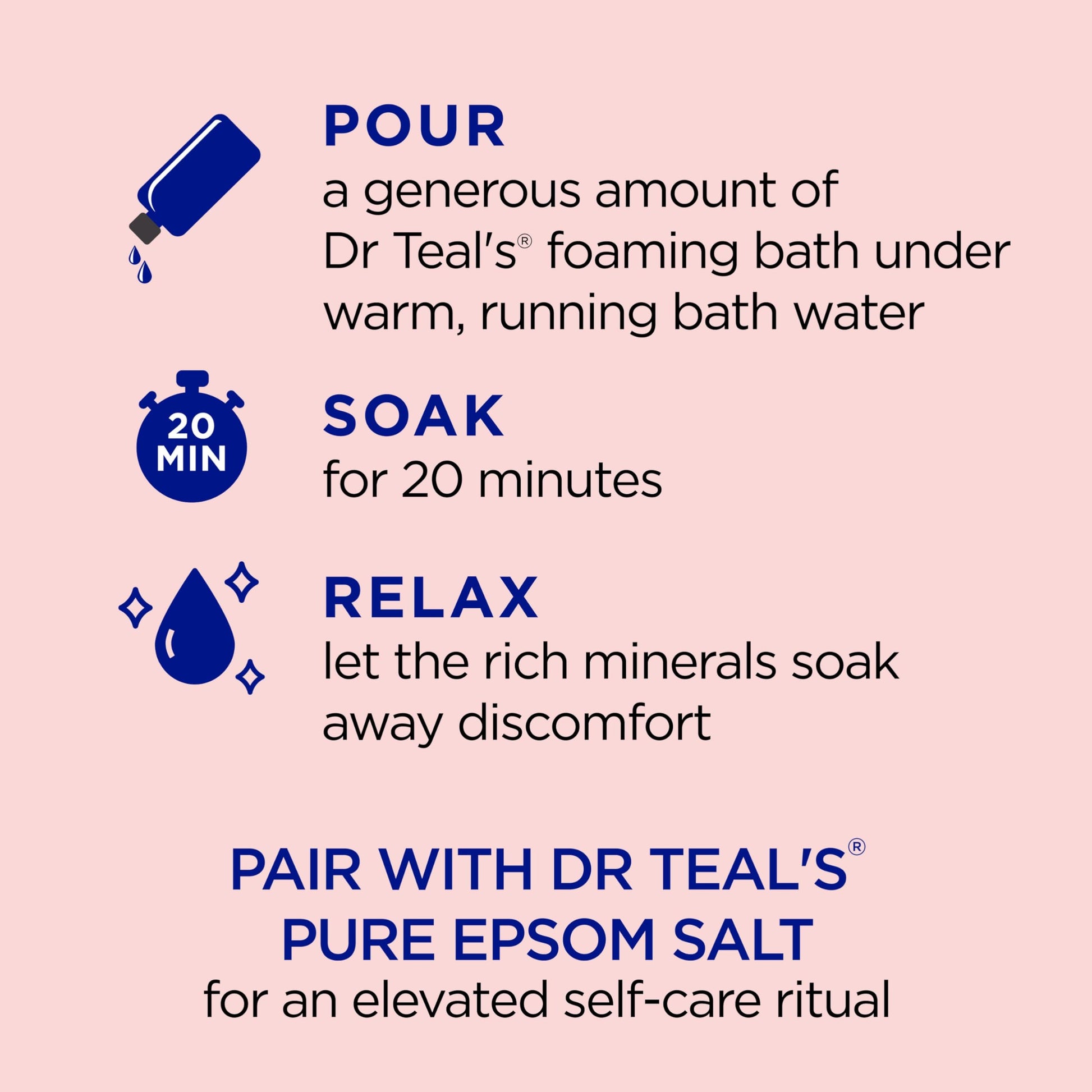 Dr Teal's stress relief ashwagandha foaming bath pour shot under running water