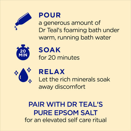 Dr Teal's pure Epsom salt foaming bath with lemon balm and essential oils multi bottle setup.