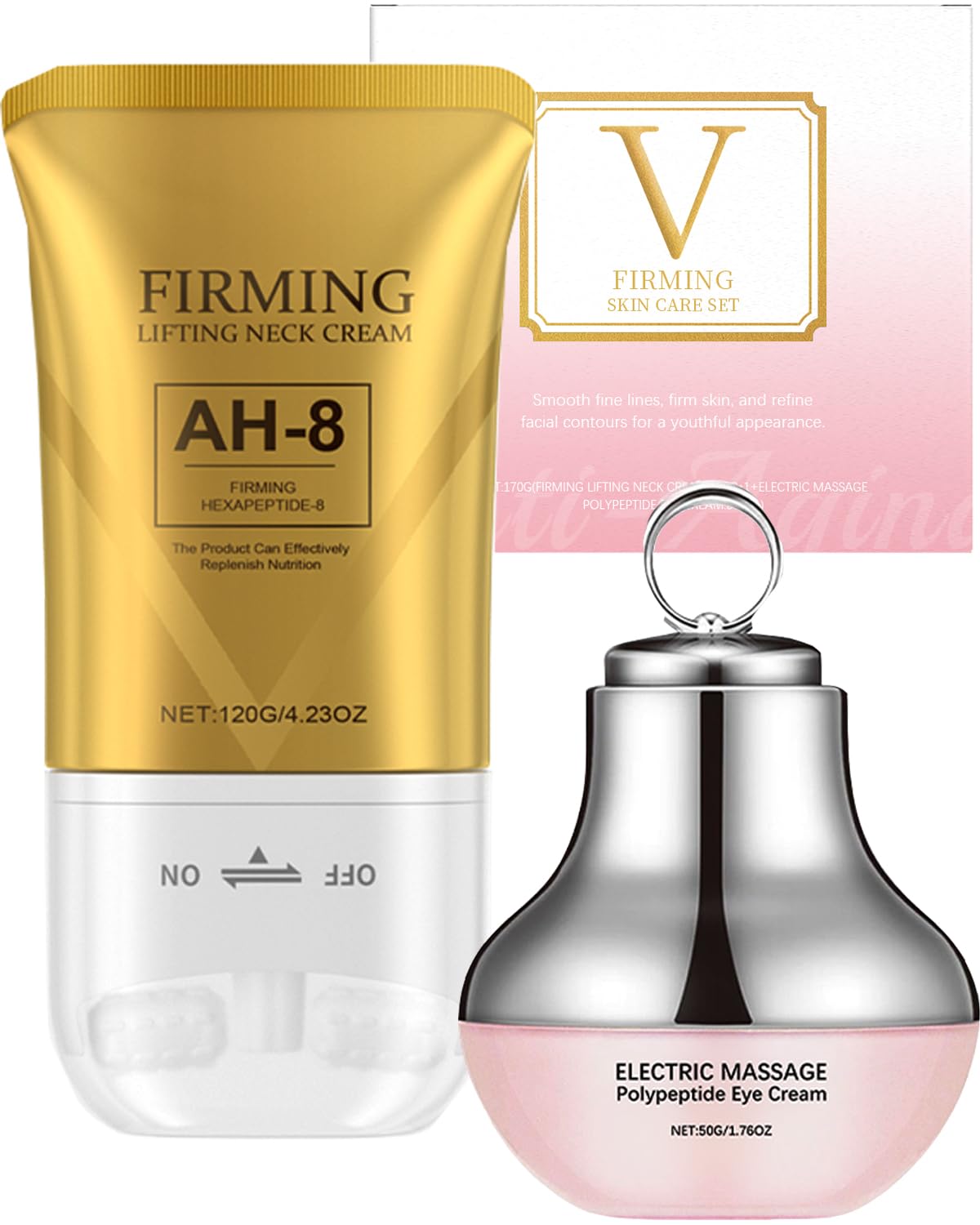 Close up of AH-8 neck cream with dual roller ball applicator