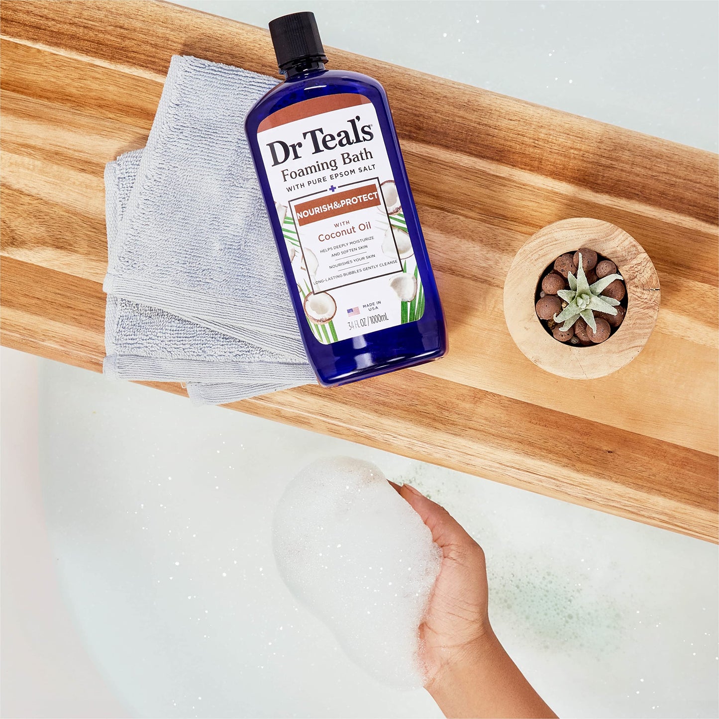 Dr Teal's magnesium sulfate relaxation bubble bath liquid packaging