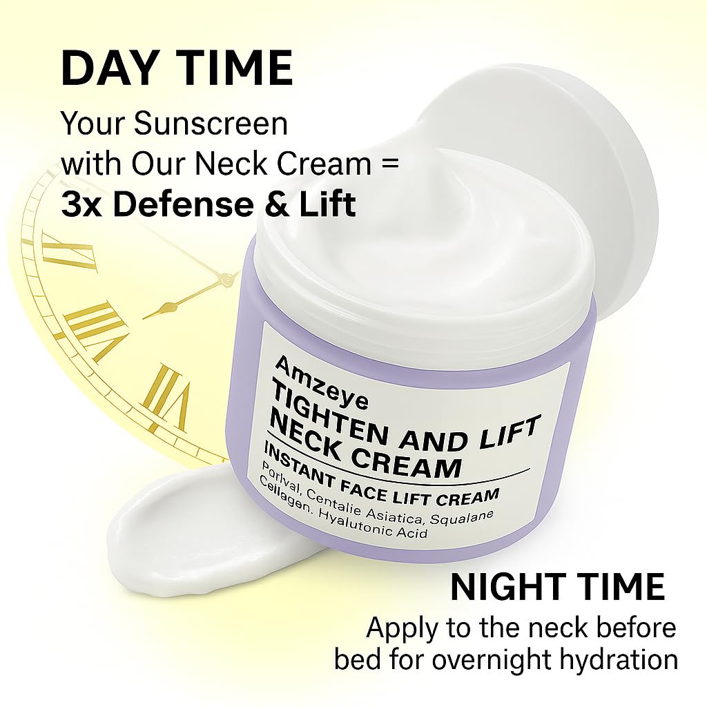 Close up of Amzeye neck cream bottle labeling