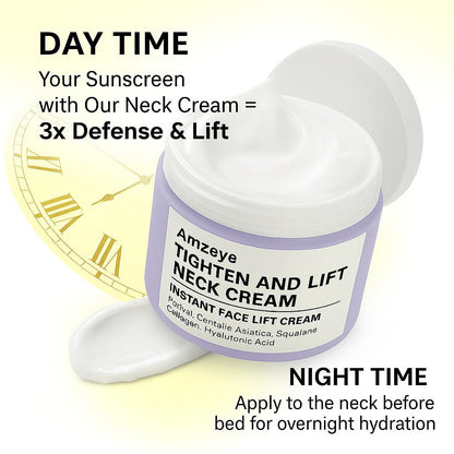 Close up of Amzeye neck cream bottle labeling