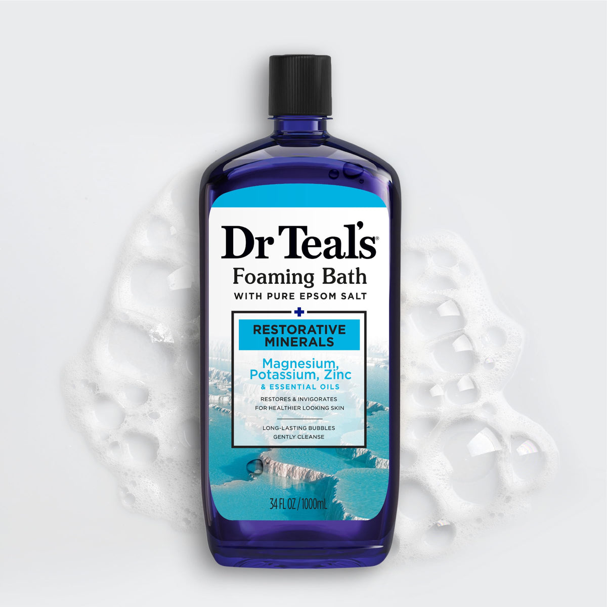 Dr Teal's essential oil bubble bath packaging angle