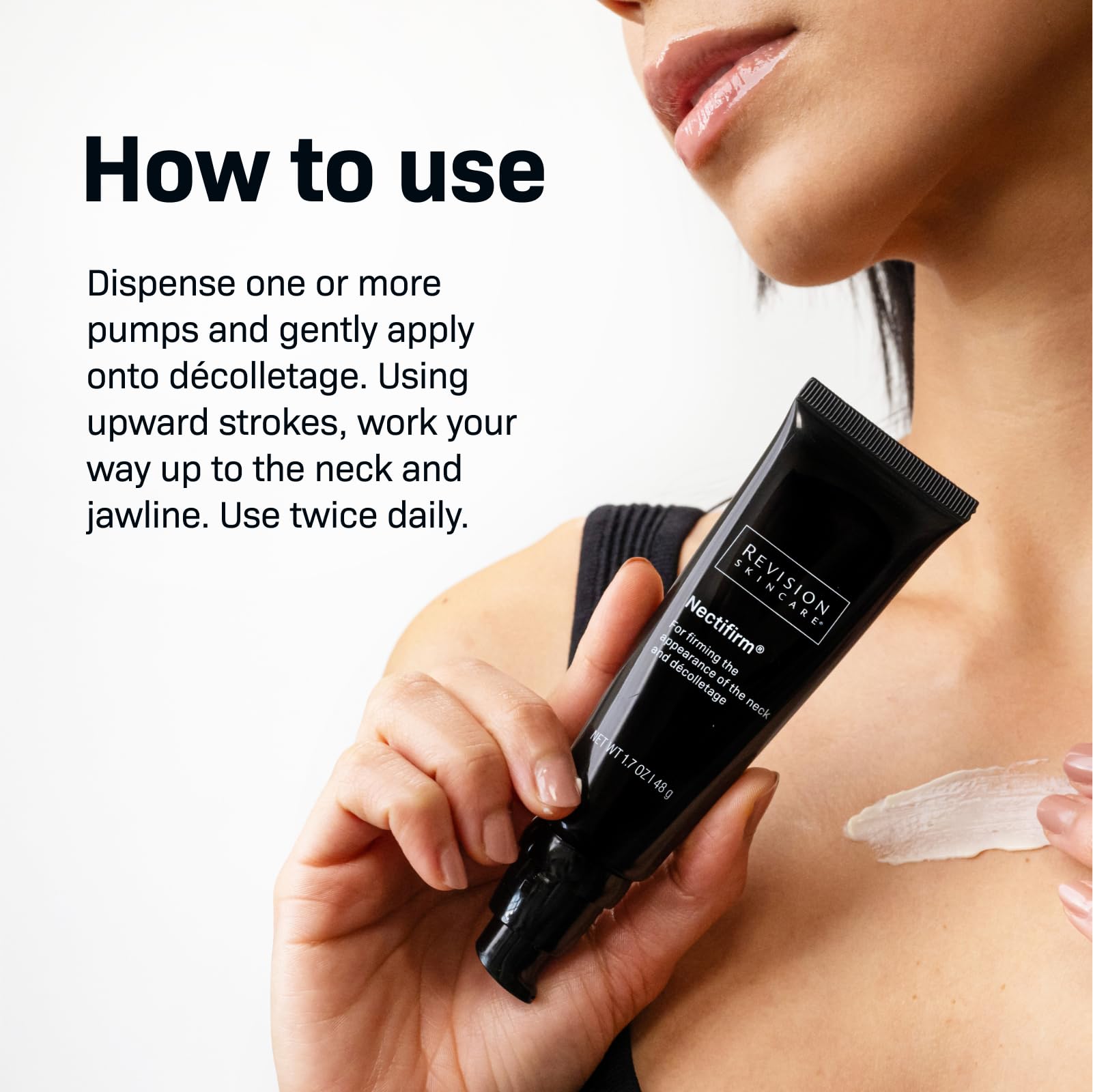 Close up of Revision Nectifirm tube for neck and jawline