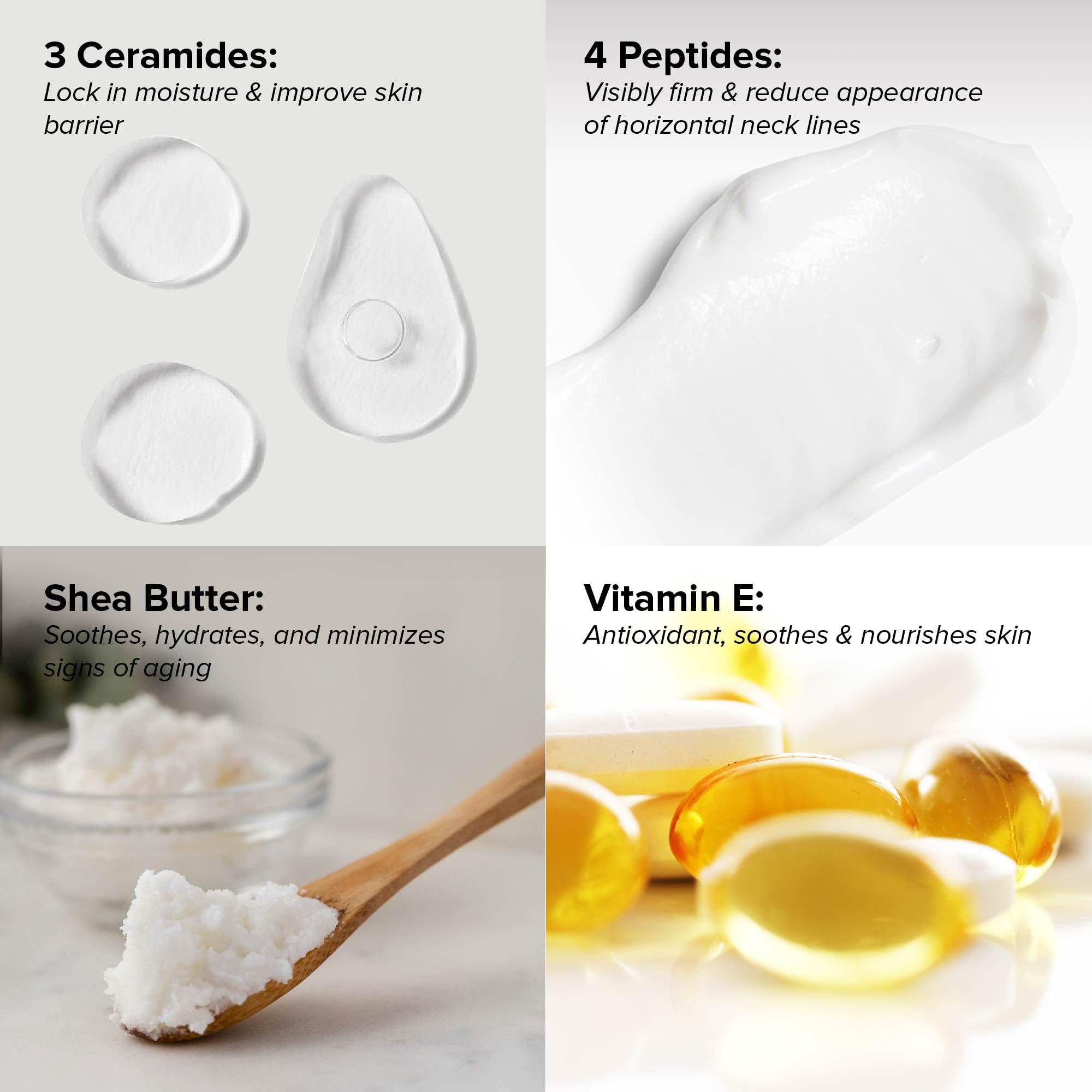USA imported DRMTLGY neck cream container showing product details for wrinkle treatment.