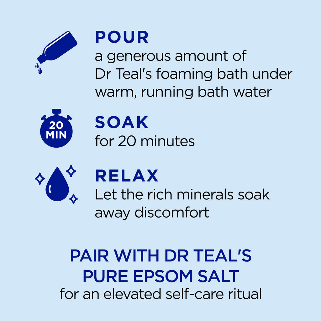 Dr Teal's sleep blend foaming bath bottle featuring lavender essential oils