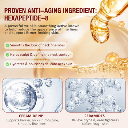 Liefiet golden neck cream for crepey skin showing the hydration and tightening product benefits.