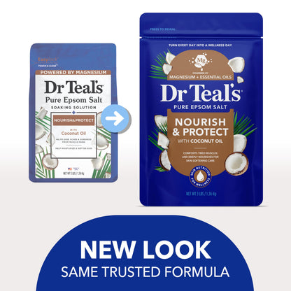 Back label view of Dr Teal's Nourish and Protect soaking solution showing instructions for premium home spa experience