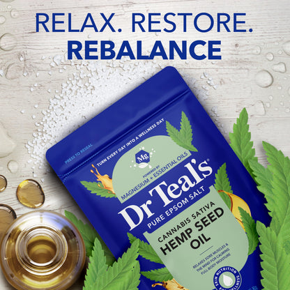 Pouring Dr Teal's pure epsom salt soak into warm running bath water for relaxation