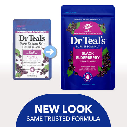 Pouring Dr Teal's black elderberry magnesium sulfate crystals into warm water