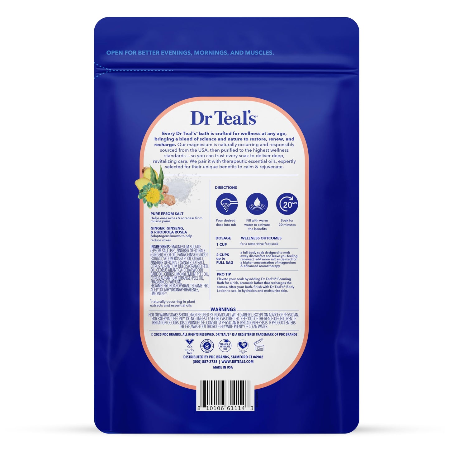 Dr Teal's Epsom Salt Stress Relief back label with ingredients