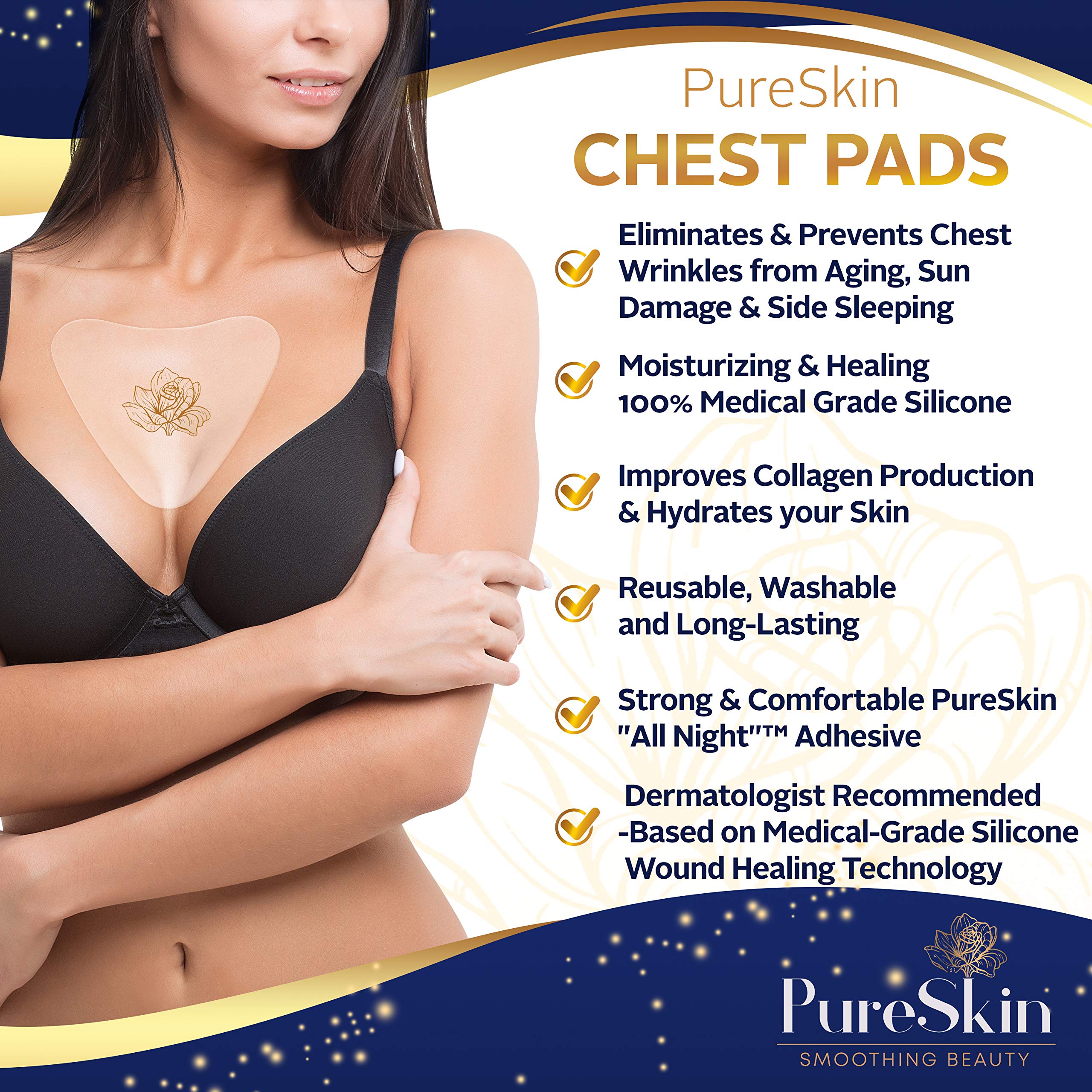 Close up of reusable anti wrinkle silicone chest patch