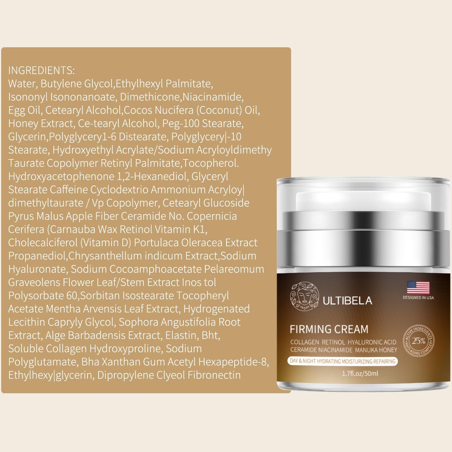 Ultibela skincare anti-wrinkle moisturizer jar top view