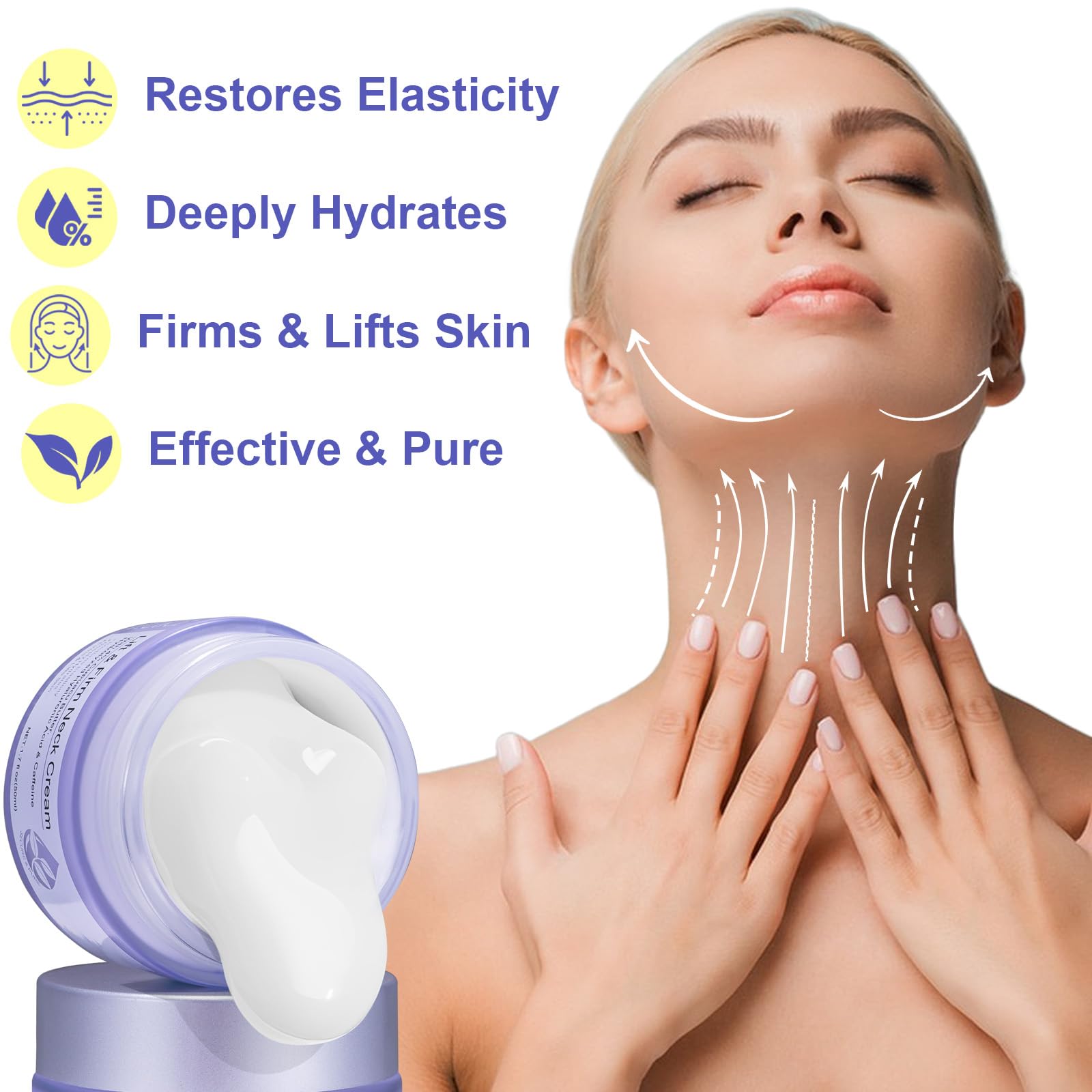 Zixaok neck cream packaging showing hyaluronic acid benefits