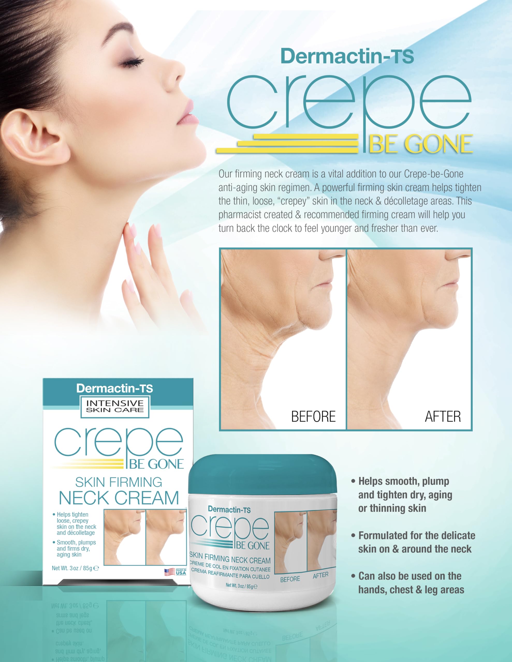 Dermactin anti-aging neck moisturizer jar label close-up