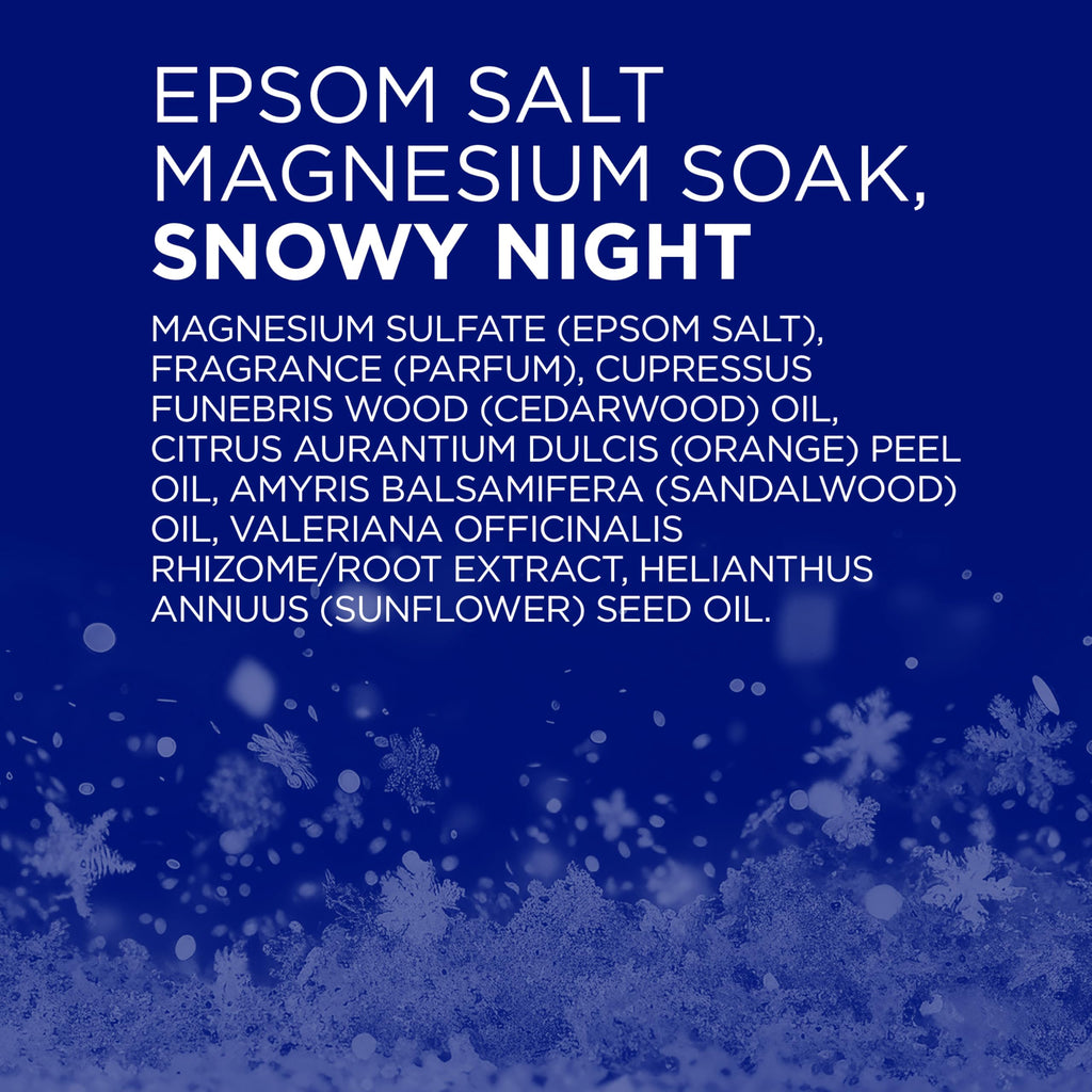 Dr Teal's Pure Epsom Salt Magnesium Soak Snowy Night close up view of the product label