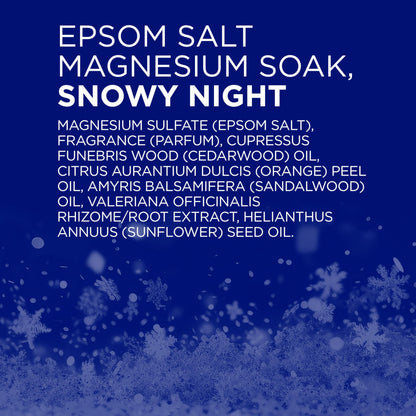 Dr Teal's Pure Epsom Salt Magnesium Soak Snowy Night close up view of the product label