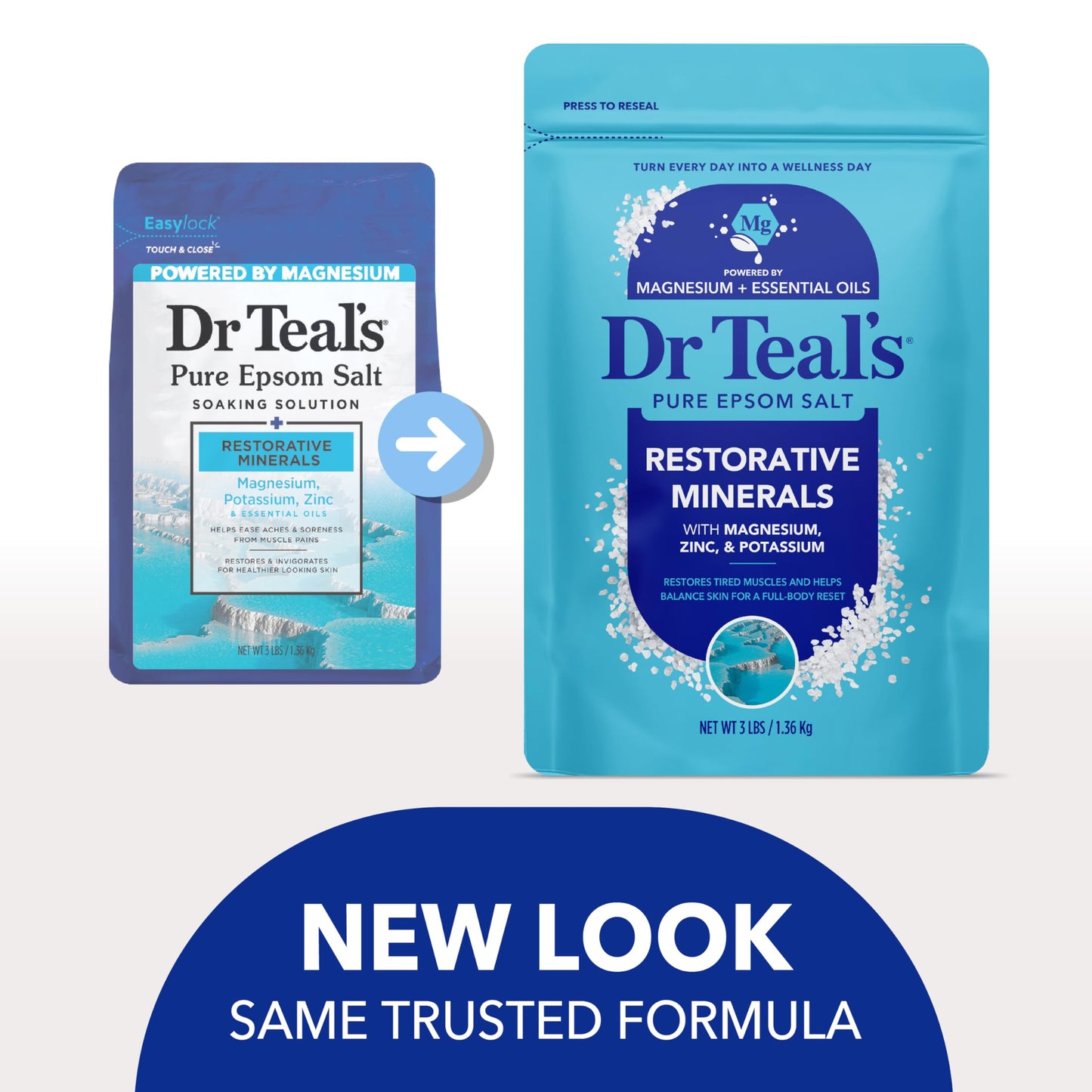 Back label of Dr Teal's Restorative Minerals Epsom salt showing ingredients and directions.