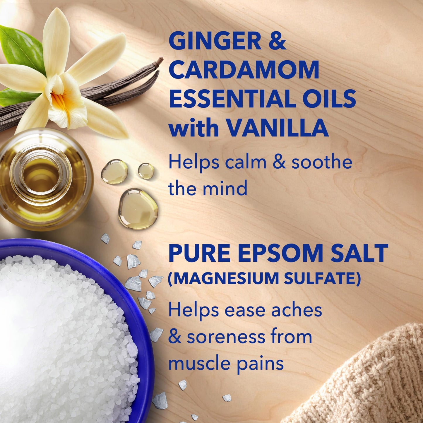 Dr Teal's pure magnesium sulfate bath soak for soothing tired body muscles and joints.