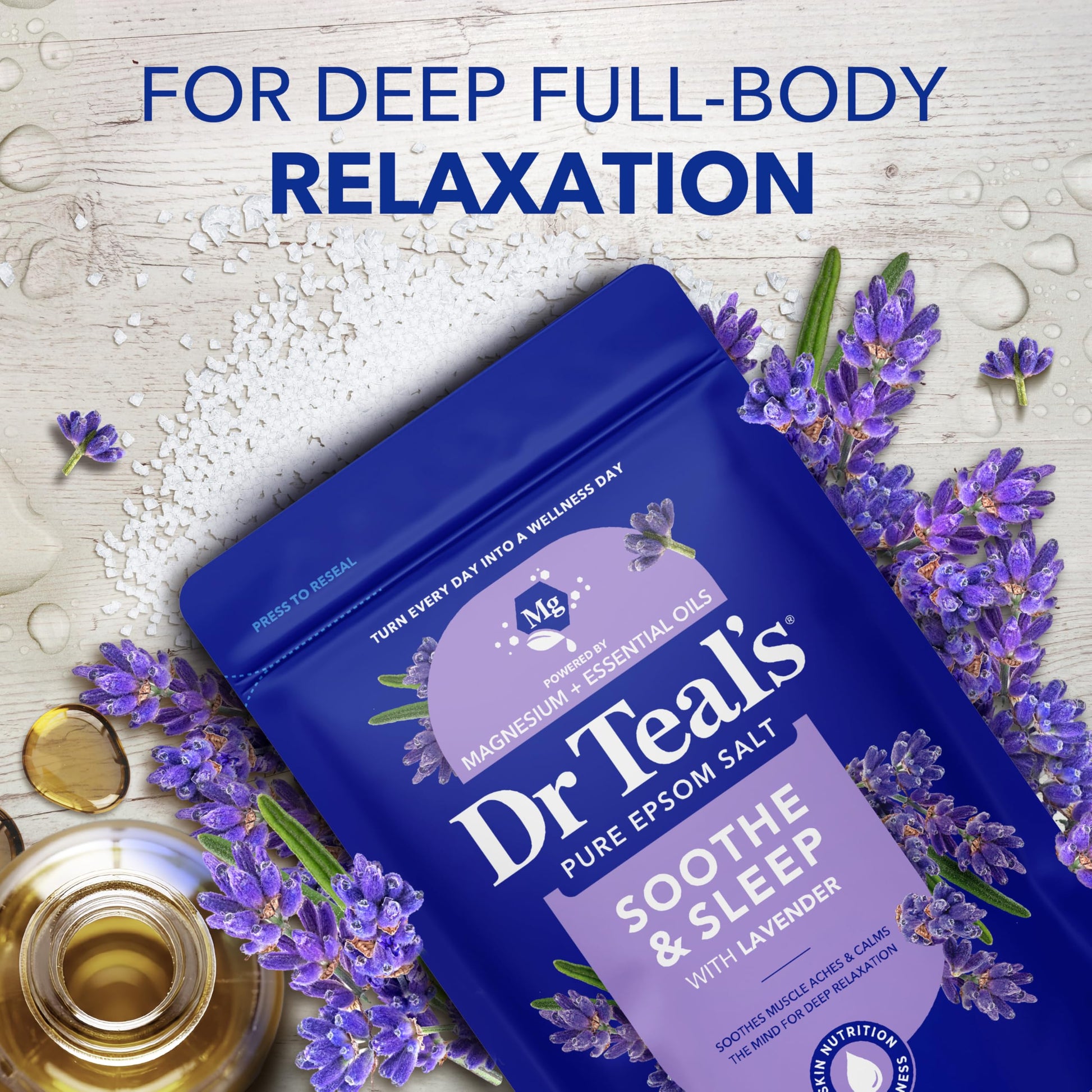 Dr Teal's Epsom salt bag showing the easy lock closure system details