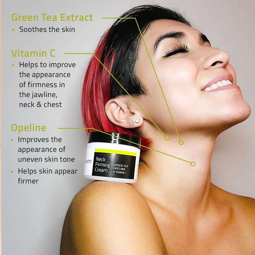 Side profile of Yeouth neck cream jar with ingredients listed