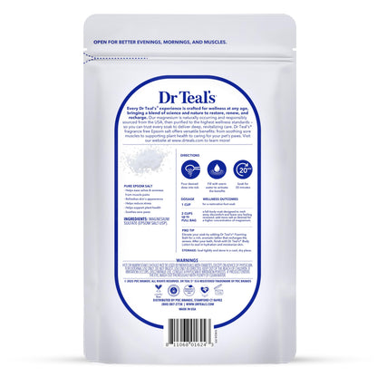 Dr Teal's unscented pure epsom salt soaking solution back label showing ingredients and directions